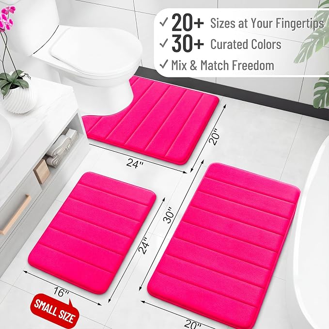 OLANLY Memory Foam Long Bathroom Rugs Runner 47x24, Super Soft Absorbent | Hot Pink, Quick Dry Bath Mat, Machine Washable Shower Floor Rugs, Bathmat Carpet for Bathroom Floor, Tub and Shower