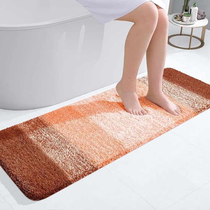 OLANLY Bathroom Runner Rug 47x17, Extra Soft Absorbent Microfiber Bath Rugs | Orange, Non-Slip Quick-Drying Rubber Backing, Washable Long Bath Mat for Floor, Tub and Shower, Home Decor