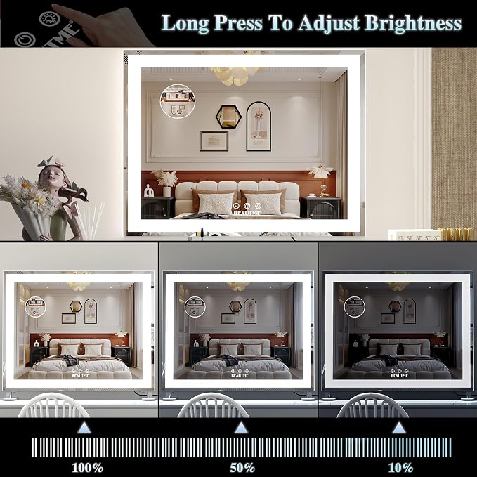 Vanity Mirror With LED Lights - Tabletop Hollywood Makeup Mirror for Bedroom - Aluminium Frame, 48.540.5cm, White