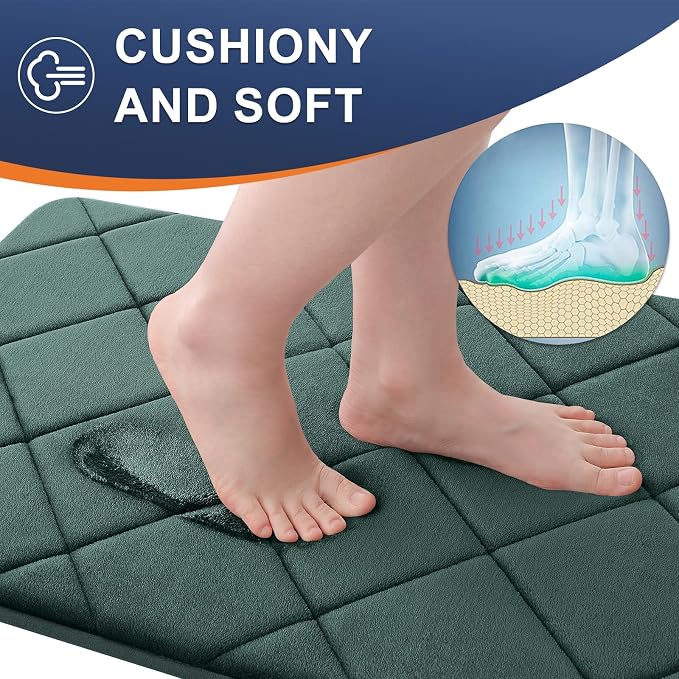OLANLY Memory Foam Bath Mat 30x20, Ultra Soft and Absorbent Bathroom Rugs | Blackish Green, Quick Dry, Machine Washable Shower Bath Rugs, Comfortable Bath Carpet for Bathroom Floor, Tub and Shower