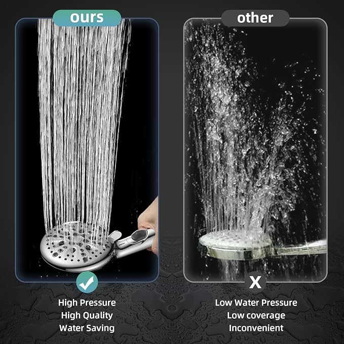 Cobbe 9 Spray Modes Handheld Shower Head, Water-Saving, Chrome | Power Rinse, 1-Click Pause & Flow Control, 6ft Stainless Steel Hose, Adjustable Brass Bracket