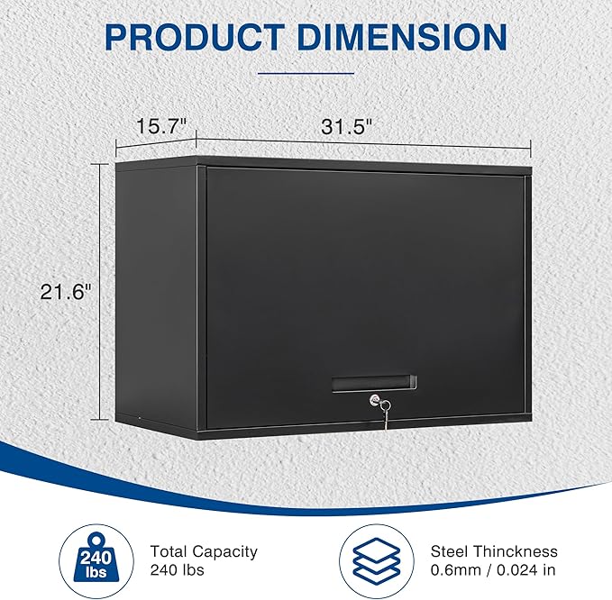 Fesbos Metal Storage Cabinet Black Wall Cabinets with Shelf and Locking Door - Wall Mounted Storage Cabinet for Garage Warehouse Home Office - Assembly Required