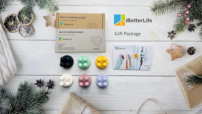 iBetterLife Good Grips Razor Holder - 4Pcs Silicone Toothbrush Holders for Shower Wall Mounted Self Adhesive Cute Dorm Room Bathroom Kitchen Organizer Storage Hook for Hanging Loofah Towel Tooth Brush