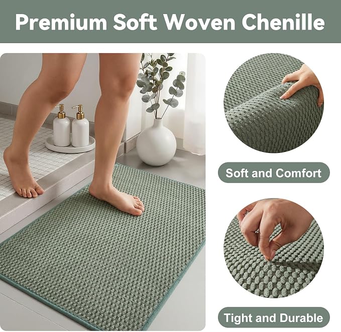 Triohero Small Bathroom Rugs Non Slip Washable Bath Rugs Super Absorbent Bathroom Rug Thin Quick Dry Low Pile Bath Mats, Sage Green 12"x12"