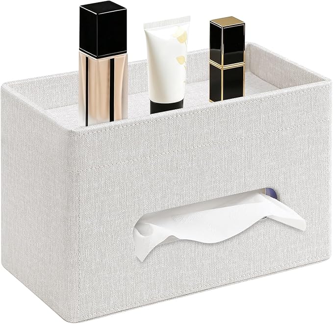 Plus Size Tissue Box Cover, Rectangle Tissue Box Organizer, Linen | Fit 180/230 Count Tissue Boxes, Storage Tray, PU Leather Large Tissue Box Cover, Rectangular Tissue Box Holder for Bathroom