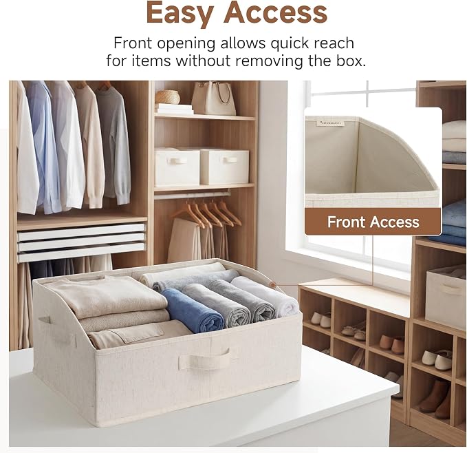 StorageWorks Closet Storage Bins, Beige(Cotton-linen), Large, 3-Pack | Linen Closet Organizer and Storage, Closet Organizer Bins, Shelf Baskets for Clothes, Purses, Towels
