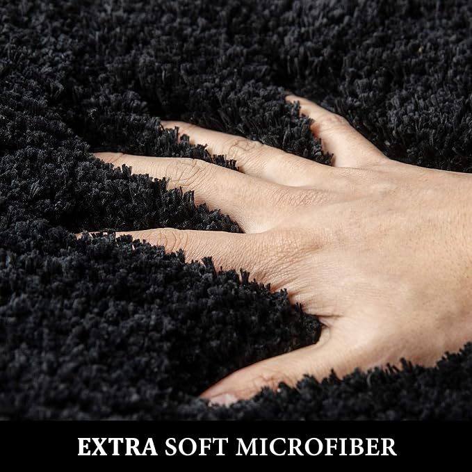 MIULEE Black Bathroom Rugs Soft Small Microfiber Bath Mat 16x24 Inch | Absorbent, Non Slip, Quick Dry, Fluffy Bath Rugs for Bathroom Floor Tub Showers, Machine Washable