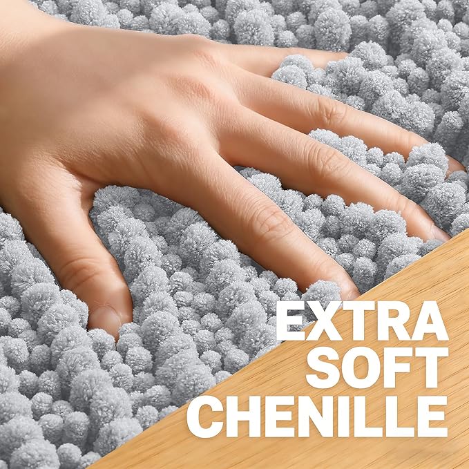 OLANLY Large Bathroom Rugs 40x32, Thick Soft Absorbent Chenille Bath Rugs | Light Grey, Quick-Drying Rubber Backing, Shaggy Bath Mat, Machine Washable for Floor, Tub and Shower, Home Decor Accessories