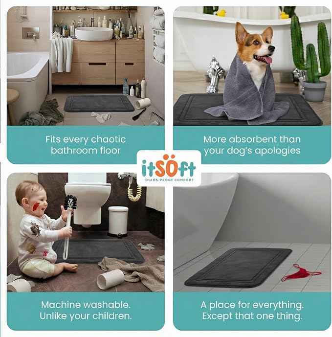 Memory Foam Bath Mat 59x23, Non Slip, Machine Washable, Quick Dry & Absorbent Rugs, Bath Mats for Bathroom Floor, Tub & Shower, Bathroom Rug, Charcoal Gray