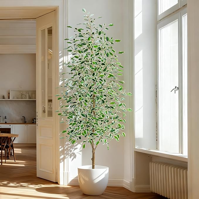 Bailikang 7FT Artificial Ficus Trees Indoor Faux Trees Indoor Fake Floor Plants Tall Artificial Tree with White Pot Faux Tree Fake Indoor Tree Silk Plants Artificial Trees for Home Decor Indoor