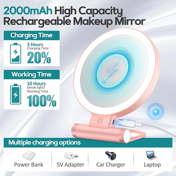 Magnifying Mirror with Light 30X, Double-Sided 1X/30X Magnifying Makeup Mirror with Tweezer, 2000mAh 3 Colour Modes with Adjustable Brightness,Foldable Compact Travel Mirror(Rose Gold)