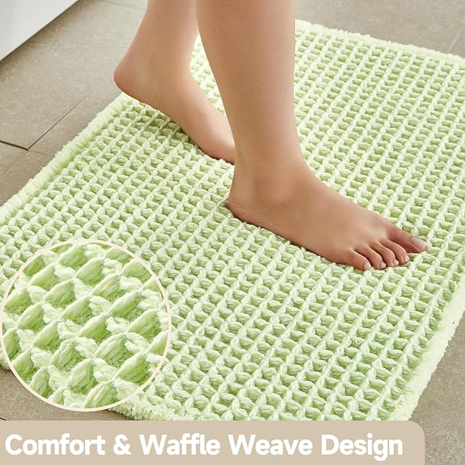 TYUU Waffle Runner Rug Bathroom, Boho Bathroom Rugs Non Slip Washable Long Super Absorbent Quick Dry Cute Bath Mat Farmhouse Bath Decor, 72"x24" Pale Green