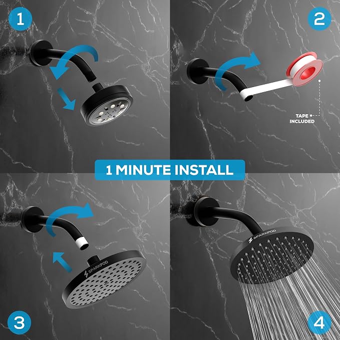 SparkPod Rain Shower Head, 8 Inch Square, Vintage Oil-Rubbed Bronze Finish | High Pressure Shower Heads, 90 Nozzles, Adjustable Showerhead, No Tools Needed, Universal Connection