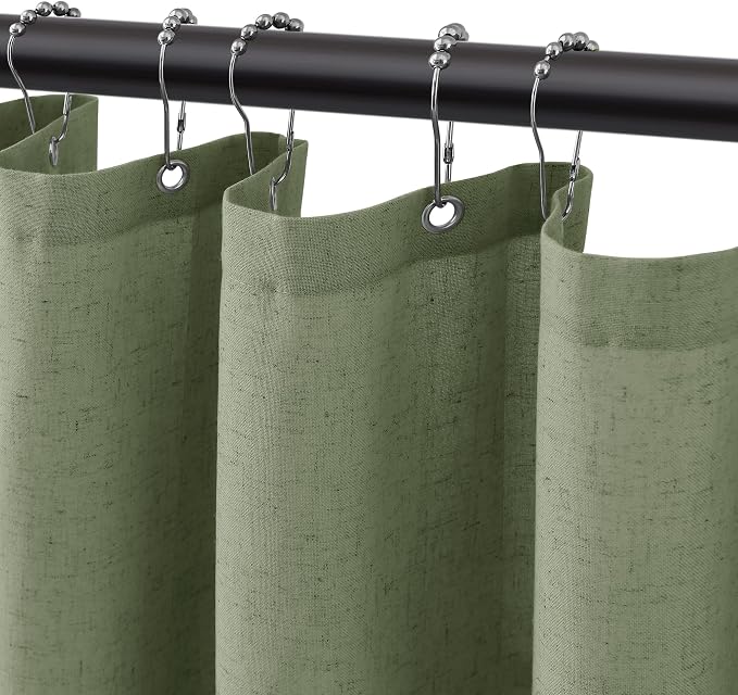 Jowels Sage Green Linen Fabric Shower Curtains for Bathroom, 72x72 | Green Linen Shower Curtains Set, Waterproof Washable Weighted Textile, Metal Hooks, Hotel Boho Farmhouse Bathroom Decor