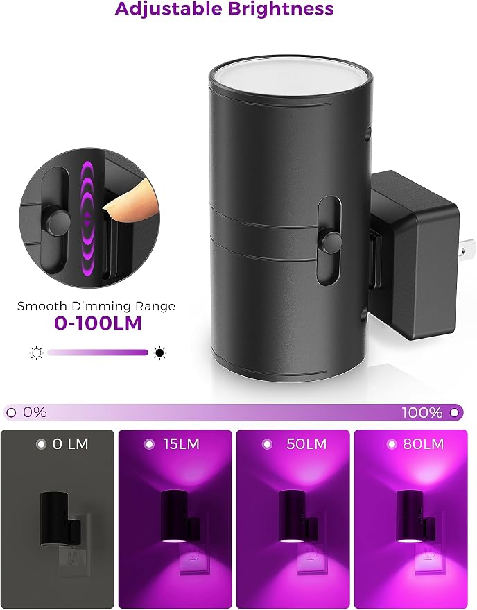 L LOHAS LED Purple Night Light, Purple Lights, Night Lights Plug into Wall | Light Sensor, 0-100LM Dimmable Night Lights Decorative for Christmas Halloween Holiday, Home Decor, Party Decor, 2 Pack