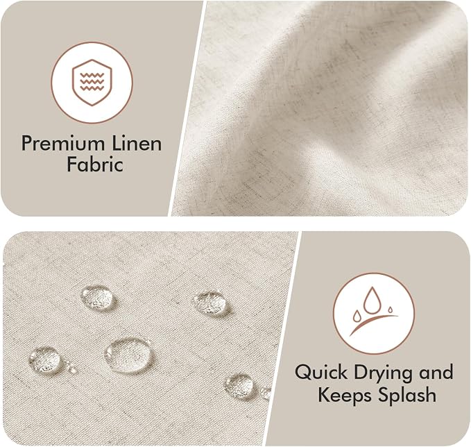 MIULEE 96" Long Natural Scalloped Linen Shower Curtain 72W x 96L | 12 metal hooks, Linen scalloped, waterproof washable, thick heavy cloth, black border, boho farmhouse, bathroom hotel use