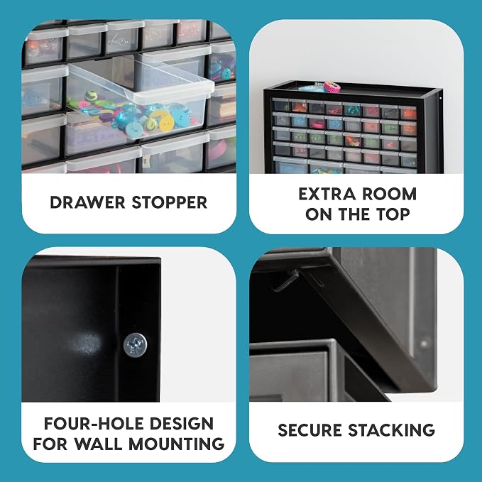 IRIS USA 44-Drawer Small Parts Storage Cabinet, Crafts, Made in USA, Black | Wall-mountable, Stackable, Building Bricks, Screws, Nuts & Bolts, Hardware, Garage Tool Storage