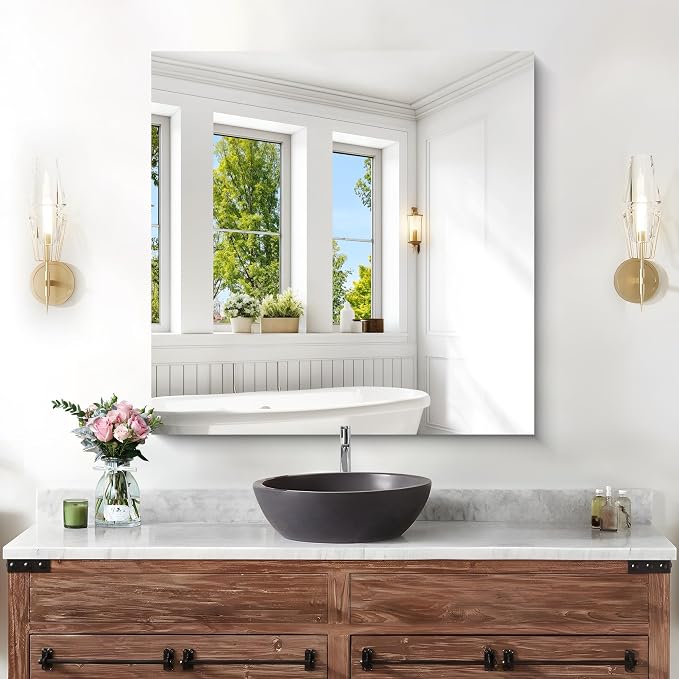 KOCUUY Frameless Mirror, 30"x30" Square Bathroom Mirror for Over Sink, Upgraded Shatterproof Vanity Mirror Unframed Design for Bedroom, Living Room, Entryway