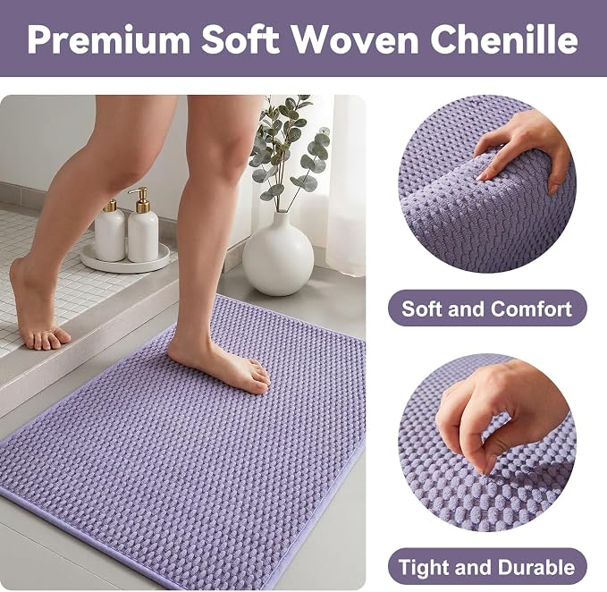 Triohero Toilet Rug, Thin Toilet Rugs U Shaped Washable Non Slip Absorbent Quick Dry Low Pile Toilet Mat, Lavender 20"x24" U Shape