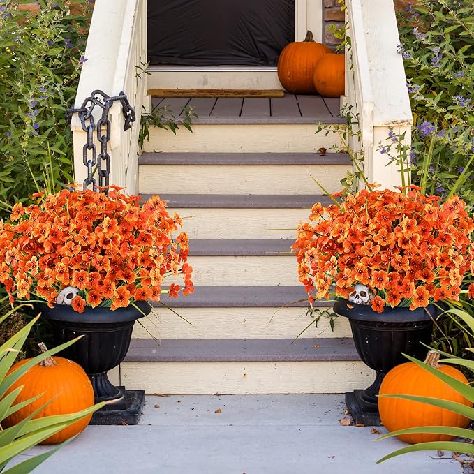 AGIRL Artificial Fall Flowers Fake Mums Outdoor,Faux Plant Porch Decor Home | 24 Bundles,No Fade Autumn Plastic Flowers for Thanksgiving Decoration,Hanging Planters Outside Pottery Barn Garden Patio