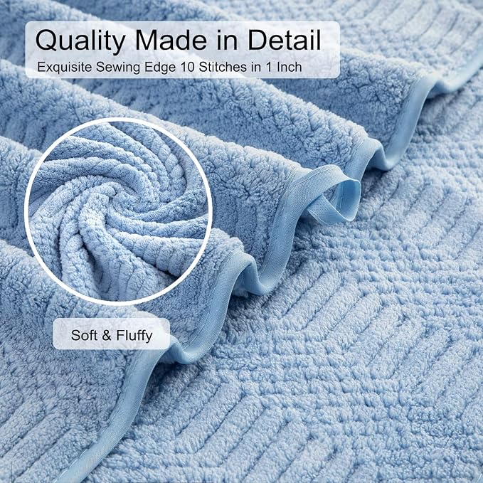 8 Pcs Blue Oversized Bath Towel Set-2 Extra Large Bath Sheets,2 Hand Towels,4 Washcloths Soft Bathroom Towels Highly Absorbent Quick Dry Beach Chair Towels Woven Towels for Hotel and Spa