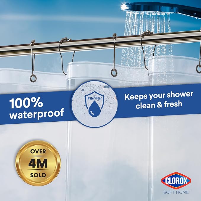 Clorox Shower Curtain Liner, Premium Medium-Weight Durable Waterproof 6g PEVA for Bathroom with Weighted Magnets, Extra Long 72" x 78", Clear 1 Pack