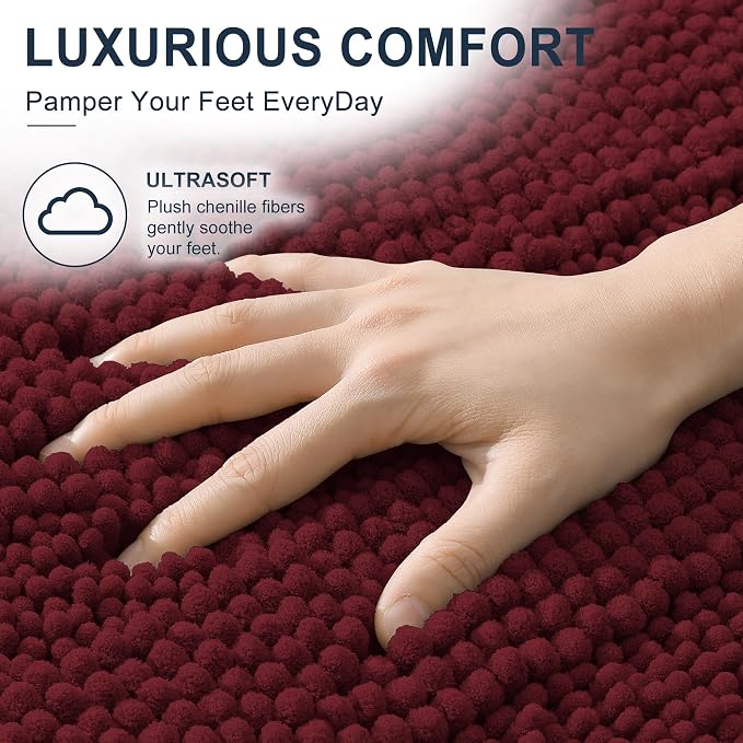 Smiry Chenille Bathroom Runner Rugs 44x24, Soft Bath Mat, Andorra Red-Brown | Quick‑Dry & Machine Washable, Non‑Slip Bath Carpet, Thick Striped Bath Rugs for Tub & Shower, Modern Home Decor Accessories