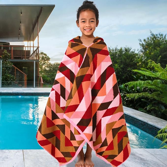 VOOVA & MOVAS Kid Hooded Towel,3-10 Years,100% Cotton, Red | Classic Solid Jacquard Weave, 500GSM Dense Fabric, Ultra Soft Texture, Fits Bath, Beach, Pool and Swim Scenes