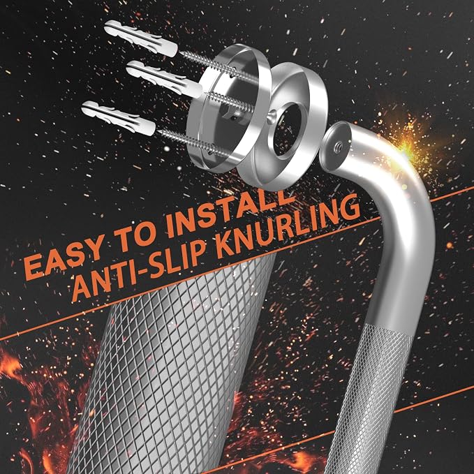 Brushed Nickel Safety Bar 24 Inch, Shower Grab Bar for Senior | Anti-Slip Knurled Grip, 1.25" Diameter, Stainless Steel Bathroom Handrail for Elderly, Handicap Support Bars, Wall Mounted