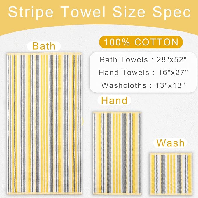 VOOVA & MOVAS Yellow Bath Towels 4 Pack, 100% Cotton, 28x52 in | Ideal for Daily Showering, Soft, Absorbent, Lightweight, Luxury Towel Set, Bath Towels with Hanging Loops