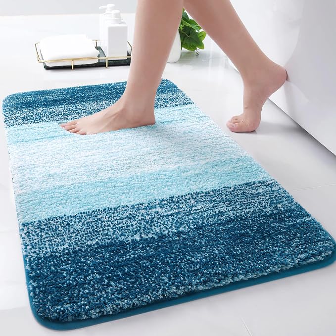 Arotive Microfiber Bathroom Rugs, Shaggy Soft Absorbent Bath Rug, 30x17 | PeacockBlue, Rubber Backing Thick Plush Machine Washable Dry Bath Mats for Bathroom, Tub and Shower, Rectangular