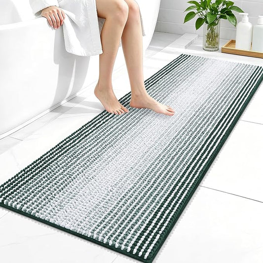 OLANLY Bathroom Runner Rugs 47x20, Soft Chenille Bath Rugs, Blackish Green | Extra Absorbent, Rubber Backing, Machine Wash Dry, Bath Mats for Bathroom Floor, Tub and Shower, Home Decor Accessories