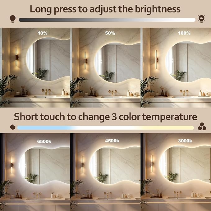 60''x36'' Lighted Mirrors for Bathroom Wall Backlit, Cloud LED Bathroom Mirror Frameless with Lights Anti Fog, Dimmable, 3 Colors,Tempered Glass, Shatter-Proof