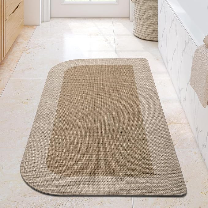 Bathroom Runner Rug, Long Thin Bath Mat Fit Under Door, Brown 24x48 | Quick Dry Absorbent, Rubber Backing Washable Large Bathmat, Shower Mat for Bathroom Floor, Tub and Outside Shower
