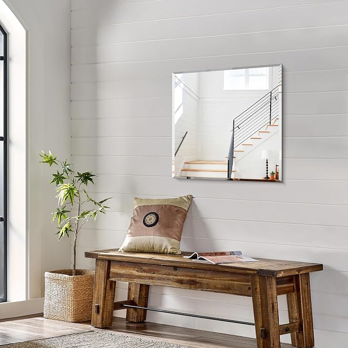KOCUUY Beveled Mirror, 24x24 Inch Frameless Bathroom Mirror for Over Sink, Upgraded Shatterproof Unframed Mirror for Bathroom, Bedroom, Hang Horizontal/Vertical