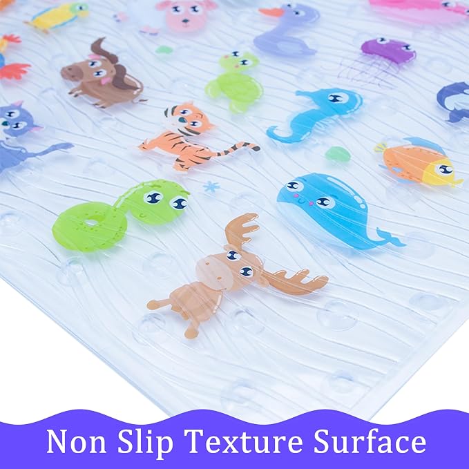 Bath Mats for Tub Kids,Baby Toddler - Large Cartoon Non-Slip Bathroom Bathtub Anti-Slip Shower Mats for Floor 35x15,Machine Washable XL Size Bathroom Mats (Zoo)