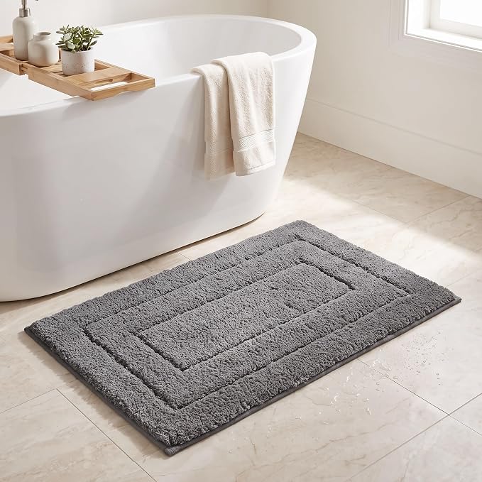 GRANNY SAYS Dark Grey Bathroom Rug 36" x 24", Non-Slip Microfiber Bath Mat | Ultra-soft, durable TPR backing for reliable grip, fast water absorption, machine washable for Vanity, Shower, Tub