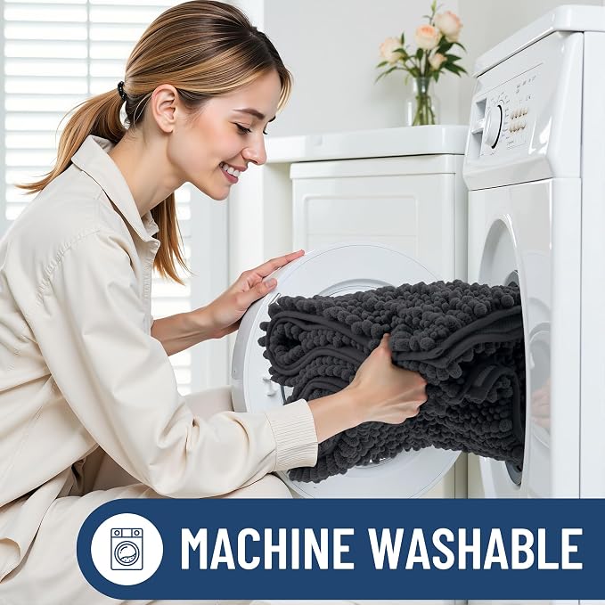 Smiry Bathroom Rugs 59X35, Extra Soft Rubber Backing Chenille Bath Mats | Dark Grey Machine Washable Non Slip Quick Dry Bath Mats for Bathroom Floor, Tub, Shower, Home Decor Accessories