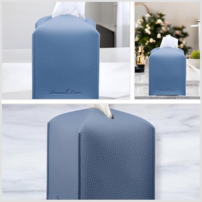 Premium PU Leather Tissue Box Holder - Elegant Hotel-Style Tissue Box Cover for Home, Office & Car Décor, Tissues Cube Organizer for a Natural & Classic Look (Sky Blue 2 Pack)