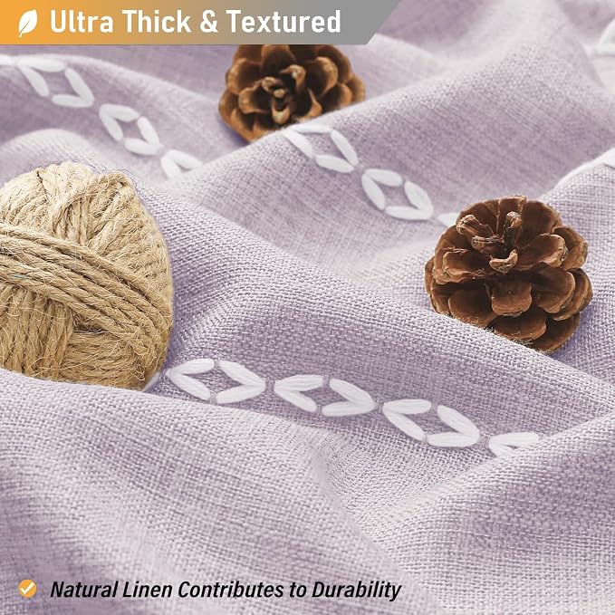 Lavender Cream Boho Farmhouse Linen Heavy Duty Shower Curtain, 72x72 | 330GSM Linen Blend, Water Repellent, Vintage Striped Fabric, 12 Plastic Hooks, Rustic Country, Machine Washable, for Bathroom