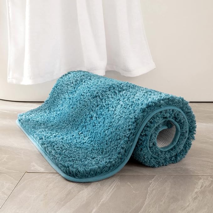 MIULEE Teal Bathroom Rugs Soft Small Microfiber Bath Mat 16x24 Inch | Absorbent, Non Slip, Quick Dry, Fluffy Bath Rugs for Bathroom Floor Tub Showers, Machine Washable