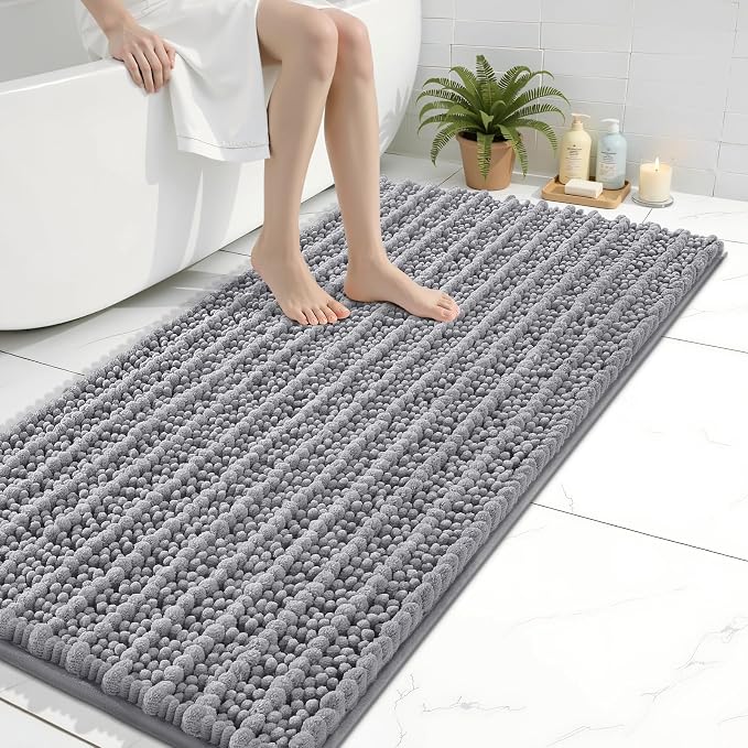 Arotive Bathroom Rugs Mat 40x24, Soft Absorbent Chenille Shaggy Bath Mat | Grey, Machine Wash Dry, Bath Rugs for Bathroom Floor, Tub and Shower, Home Decor Accessories