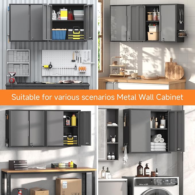 Coolsun 26" H Garage Wall Cabinet with Lockable Doors and Adjustable Shelf | Metal Wall Cabinet for Garage Assembly Required (26" H Black)