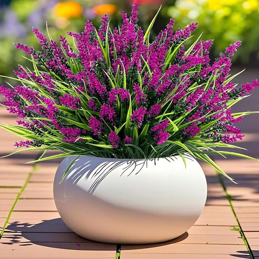 Geegoods 24 Bundles Artificial Lavender Flowers Outdoor, Fuchsia | UV Resistant Faux Plants with Monkey Grass, Realistic Plastic Flowers for Garden Porch Window Box Patio Hanging Planter Decor