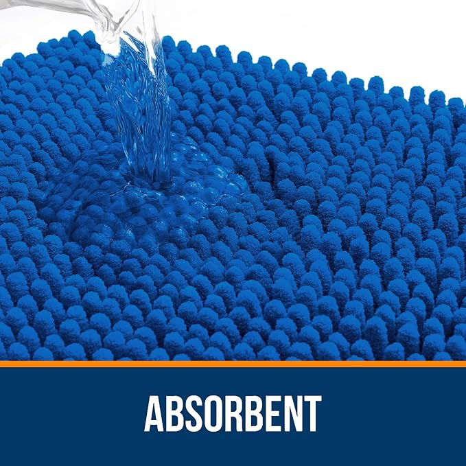 OLANLY Small Bathroom Rugs 24x16, Soft Absorbent Chenille Bath Rugs, Rubber Backing Quick Dry, Machine Washable Bath Mats for Bathroom Floor, Tub and Shower, Home Decor Accessories, Deep Navy Blue | Deep Navy Blue, Quick-Drying Rubber Backing, Washable...