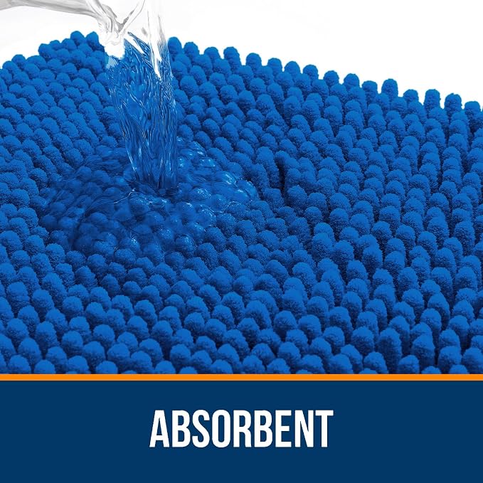 OLANLY Large Bathroom Rugs 47x32, Extra Soft Absorbent Chenille Bath Rugs | Deep Navy Blue, Quick-Drying Rubber Backing, Washable Bath Mat for Bathroom Floor, Tub and Shower, Home Decor Accessories