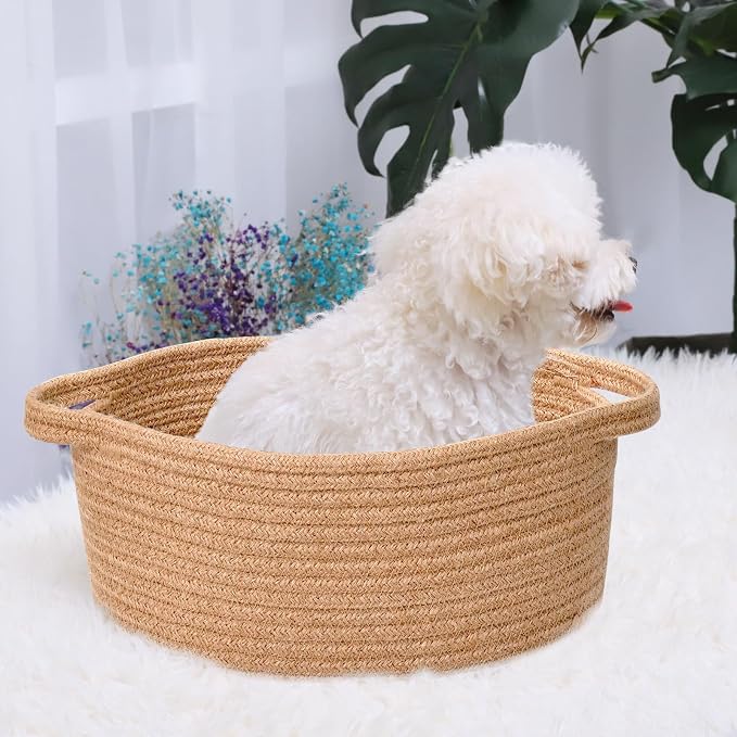 ABenkle Small Basket Empty Gift Basket, Decorative Boho Rope Woven Nursery Storage Organizer Dog Toy Baskets for Baby Showers Christmas Easter with Gift Bags and Ribbons, 12"X 8" X 5"