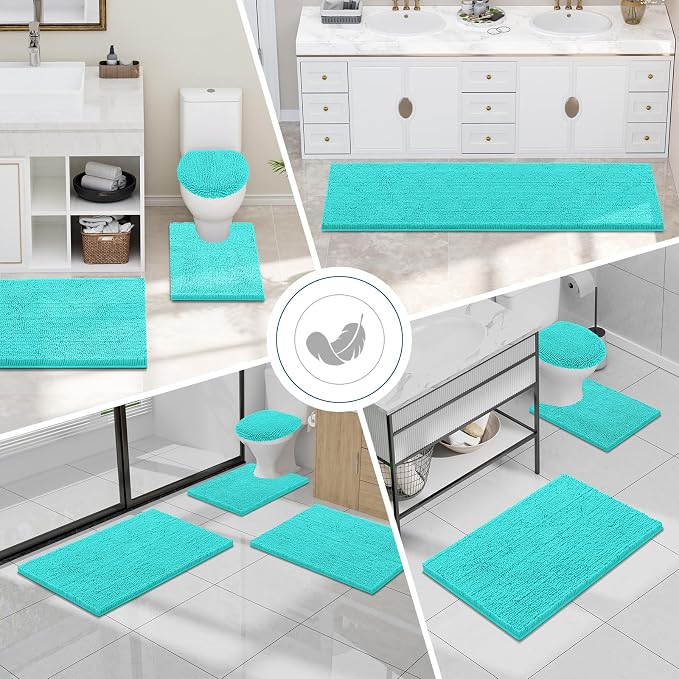 Smiry Bathroom Rugs 47X17, Luxury Chenille Extra Soft Absorbent Bath Mat | Turquoise, Machine Washable Non-Slip Plush Bath Mats for Bathroom, Tub, Shower, and Floor, Home Decor