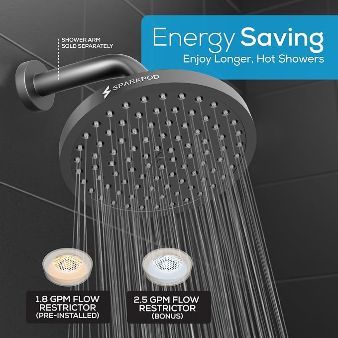 SparkPod Rain Shower Head, 8 Inch Square, Vintage Oil-Rubbed Bronze Finish | High Pressure Shower Heads, 90 Nozzles, Adjustable Showerhead, No Tools Needed, Universal Connection