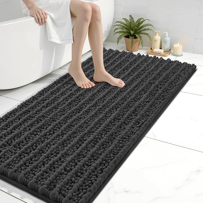 Arotive Bathroom Rugs Mat 40x24, Soft Absorbent Chenille Shaggy Bath Mat | Dark Grey, Machine Wash Dry, Bath Rugs for Bathroom Floor, Tub and Shower, Home Decor Accessories